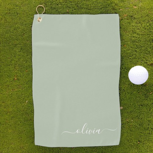Sage Green Minimalist Modern Monogram Elegant Golf Towel