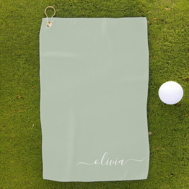 Sage Green Minimalist Modern Monogram Elegant Golf Towel (Creator Uploaded)