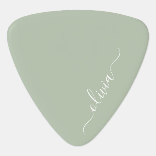 Sage Green Minimalist Modern Monogram Elegant Guitar Pick