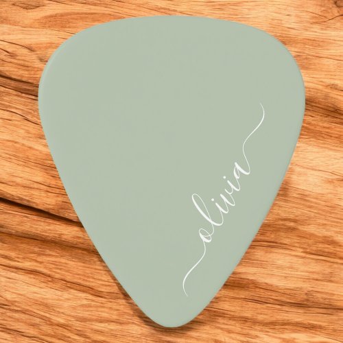 Sage Green Minimalist Modern Monogram Elegant Guitar Pick