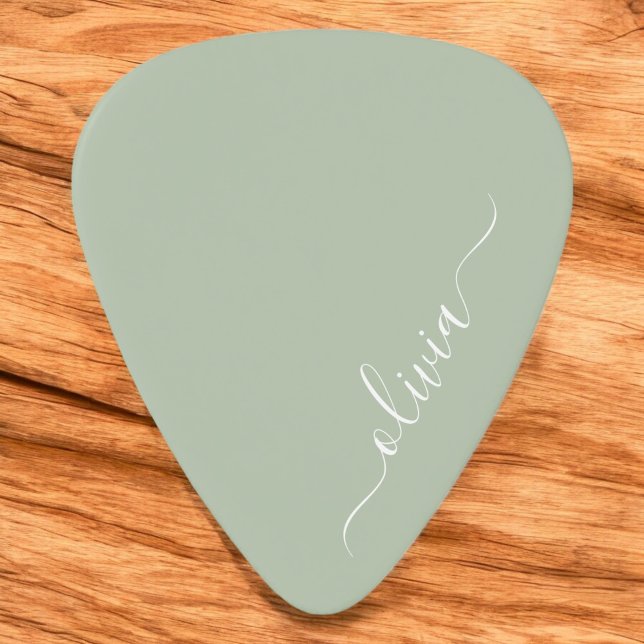 Sage Green Minimalist Modern Monogram Elegant Guitar Pick (Creator Uploaded)