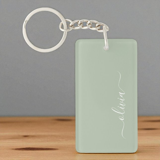 Sage Green Minimalist Modern Monogram Elegant Keychain (Creator Uploaded)