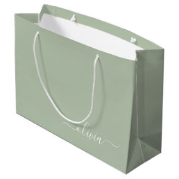 Sage Green Minimalist Modern Monogram Elegant  Large Gift Bag