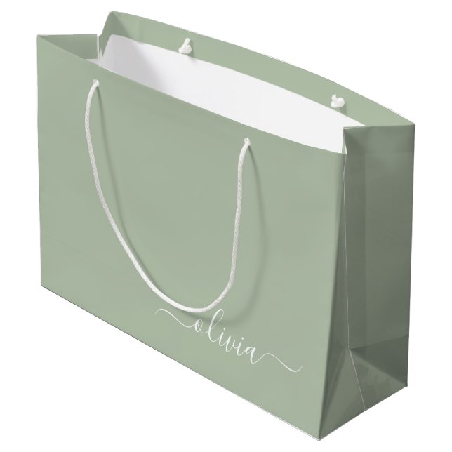 Sage Green Minimalist Modern Monogram Elegant  Large Gift Bag (Back Angled)