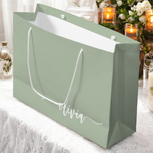 Sage Green Minimalist Modern Monogram Elegant  Large Gift Bag