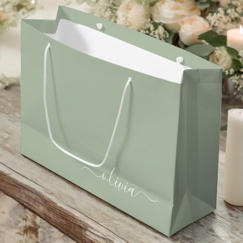 Sage Green Minimalist Modern Monogram Elegant  Large Gift Bag