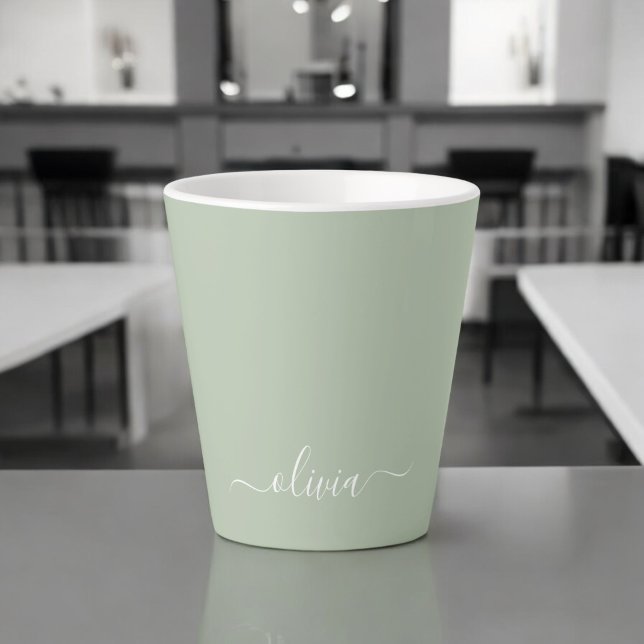 Sage Green Minimalist Modern Monogram Elegant  Latte Mug (Creator Uploaded)