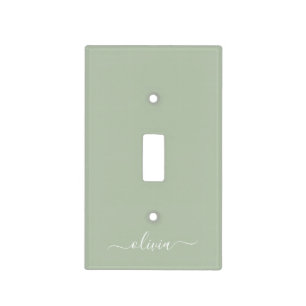Sage Green Minimalist Modern Monogram Elegant  Light Switch Cover