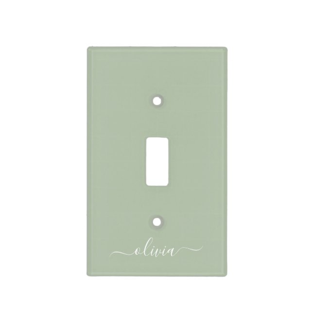 Sage Green Minimalist Modern Monogram Elegant  Light Switch Cover (Front)