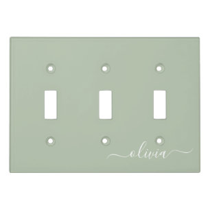 Sage Green Minimalist Modern Monogram Elegant Light Switch Cover
