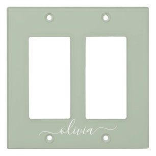 Sage Green Minimalist Modern Monogram Elegant Light Switch Cover