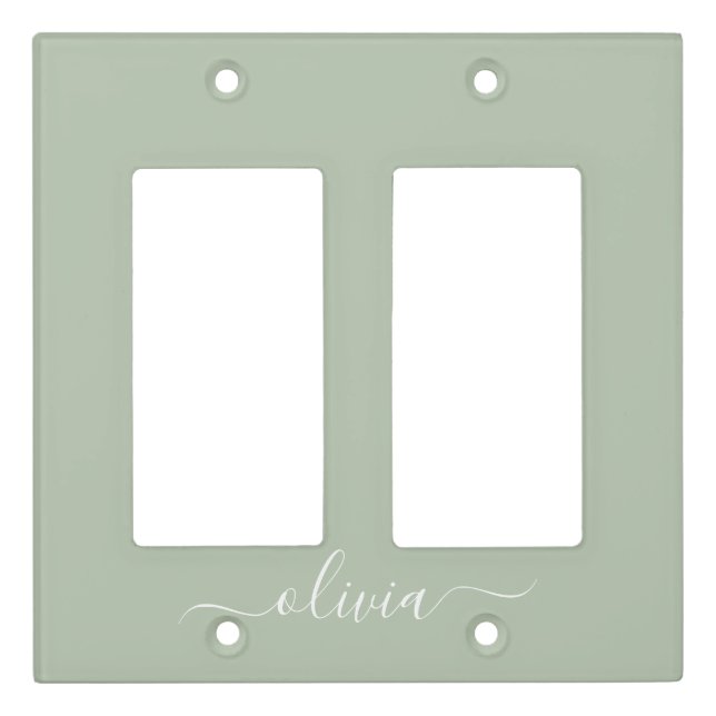 Sage Green Minimalist Modern Monogram Elegant  Light Switch Cover (Front)