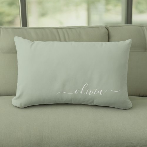 Sage Green Minimalist Modern Monogram Elegant  Lumbar Pillow