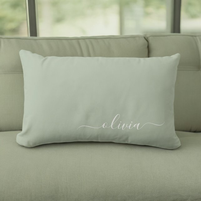 Sage Green Minimalist Modern Monogram Elegant  Lumbar Pillow (Creator Uploaded)