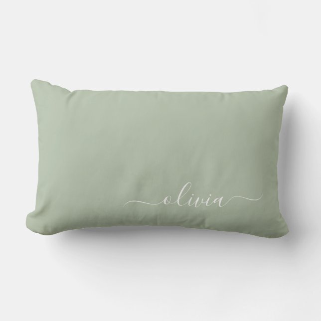 Sage Green Minimalist Modern Monogram Elegant  Lumbar Pillow (Front)