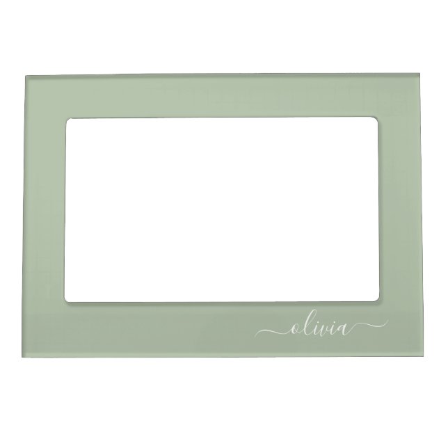 Sage Green Minimalist Modern Monogram Elegant  Magnetic Frame (Front)