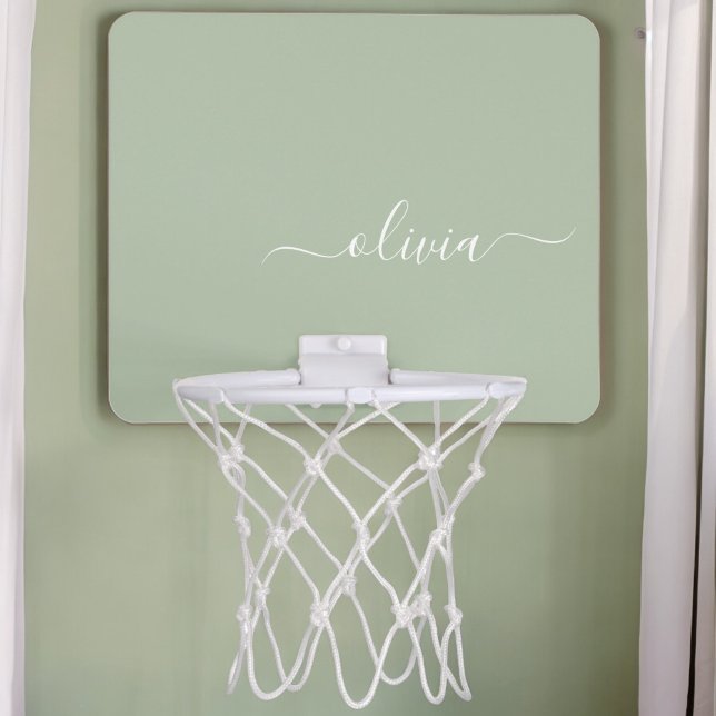 Sage Green Minimalist Modern Monogram Elegant Mini Basketball Hoop (Creator Uploaded)