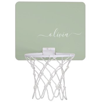 Sage Green Minimalist Modern Monogram Elegant Mini Basketball Hoop by Hot_Foil_Creations at Zazzle