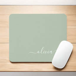 Sage Green Minimalist Modern Monogram Elegant Mouse Pad