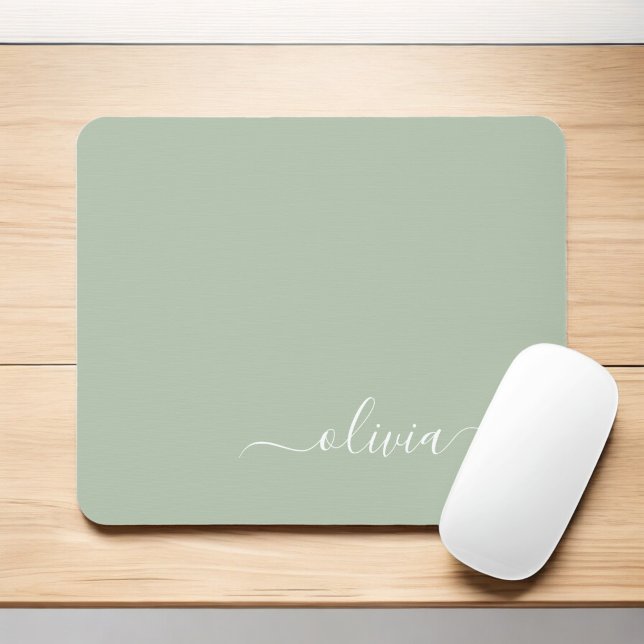 Sage Green Minimalist Modern Monogram Elegant Mouse Pad (Creator Uploaded)