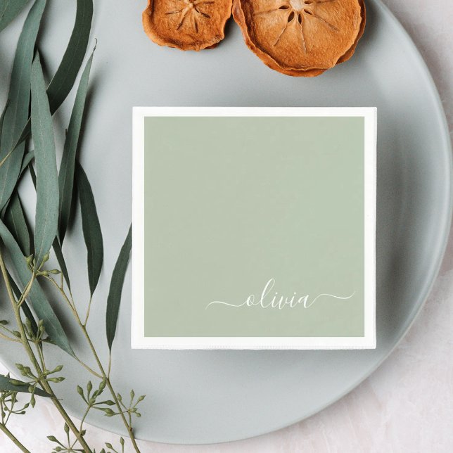 Sage Green Minimalist Modern Monogram Elegant  Napkins (Creator Uploaded)