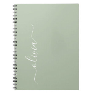 Sage Green Minimalist Modern Monogram Elegant Notebook