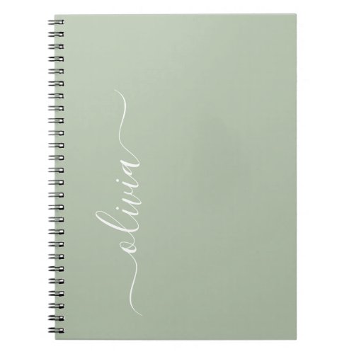 Sage Green Minimalist Modern Monogram Elegant Notebook