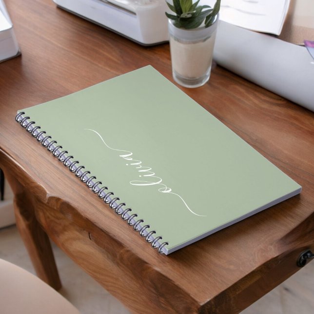 Sage Green Minimalist Modern Monogram Elegant Notebook (Creator Uploaded)
