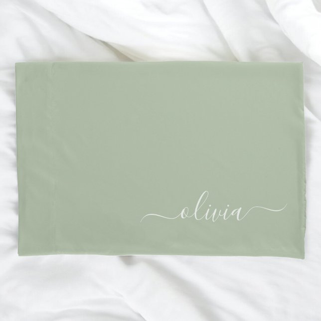 Sage Green Minimalist Modern Monogram Elegant  Pillow Case (Creator Uploaded)