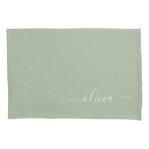 Sage Green Minimalist Modern Monogram Elegant  Pillow Case