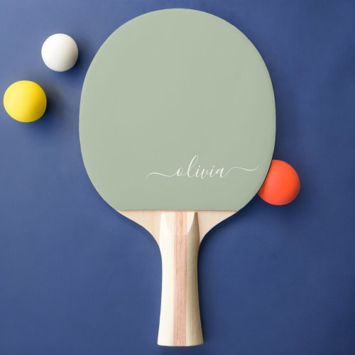 Sage Green Minimalist Modern Monogram Elegant  Ping Pong Paddle