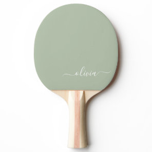Sage Green Minimalist Modern Monogram Elegant  Ping Pong Paddle