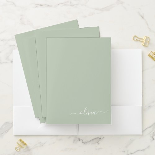 Sage Green Minimalist Modern Monogram Elegant Pocket Folder