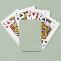 Sage Green Minimalist Modern Monogram Elegant Poker Cards