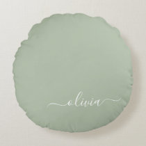 Sage Green Minimalist Modern Monogram Elegant  Round Pillow