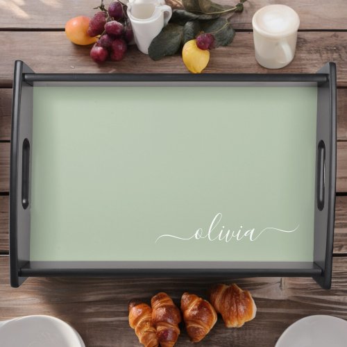 Sage Green Minimalist Modern Monogram Elegant  Serving Tray