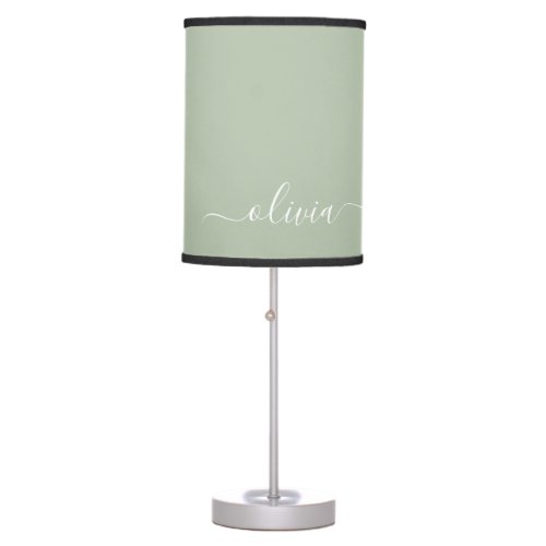 Sage Green Minimalist Modern Monogram Elegant  Table Lamp