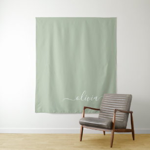 Sage Green Minimalist Modern Monogram Elegant Tapestry