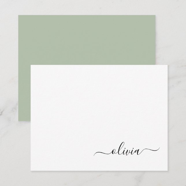 Sage Green Minimalist Modern Monogram Elegant Thank You Card (Front/Back)