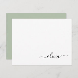 Sage Green Minimalist Modern Monogram Elegant Thank You Card