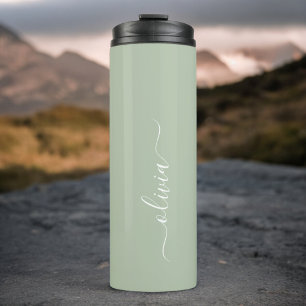 Sage Green Minimalist Modern Monogram Elegant Thermal Tumbler