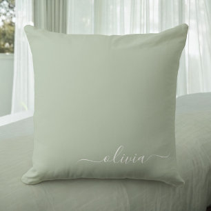 Sage Green Minimalist Modern Monogram Elegant Throw Pillow