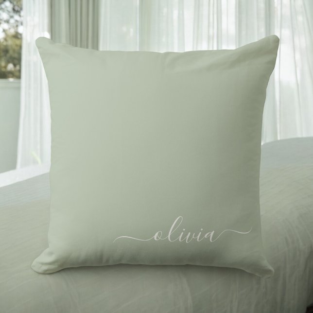 Sage Green Minimalist Modern Monogram Elegant  Throw Pillow (Creator Uploaded)
