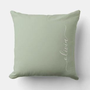 Sage Green Minimalist Modern Monogram Elegant Throw Pillow