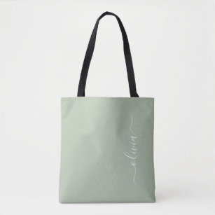Sage Green Minimalist Modern Monogram Elegant Tote Bag