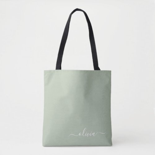 Sage Green Minimalist Modern Monogram Elegant  Tote Bag