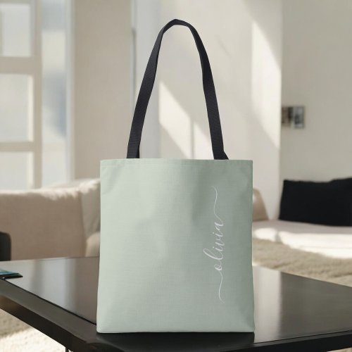 Sage Green Minimalist Modern Monogram Elegant Tote Bag