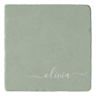 Sage Green Minimalist Modern Monogram Elegant Trivet
