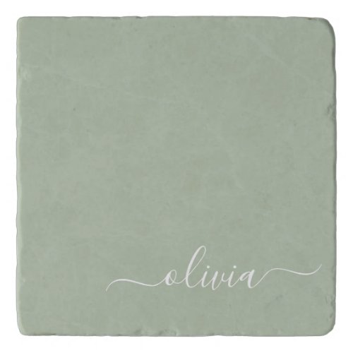 Sage Green Minimalist Modern Monogram Elegant  Trivet