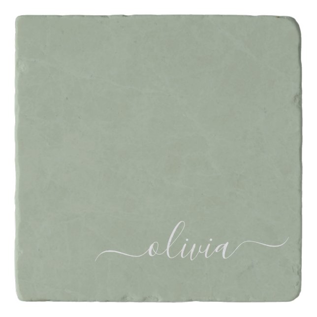 Sage Green Minimalist Modern Monogram Elegant  Trivet (Front)